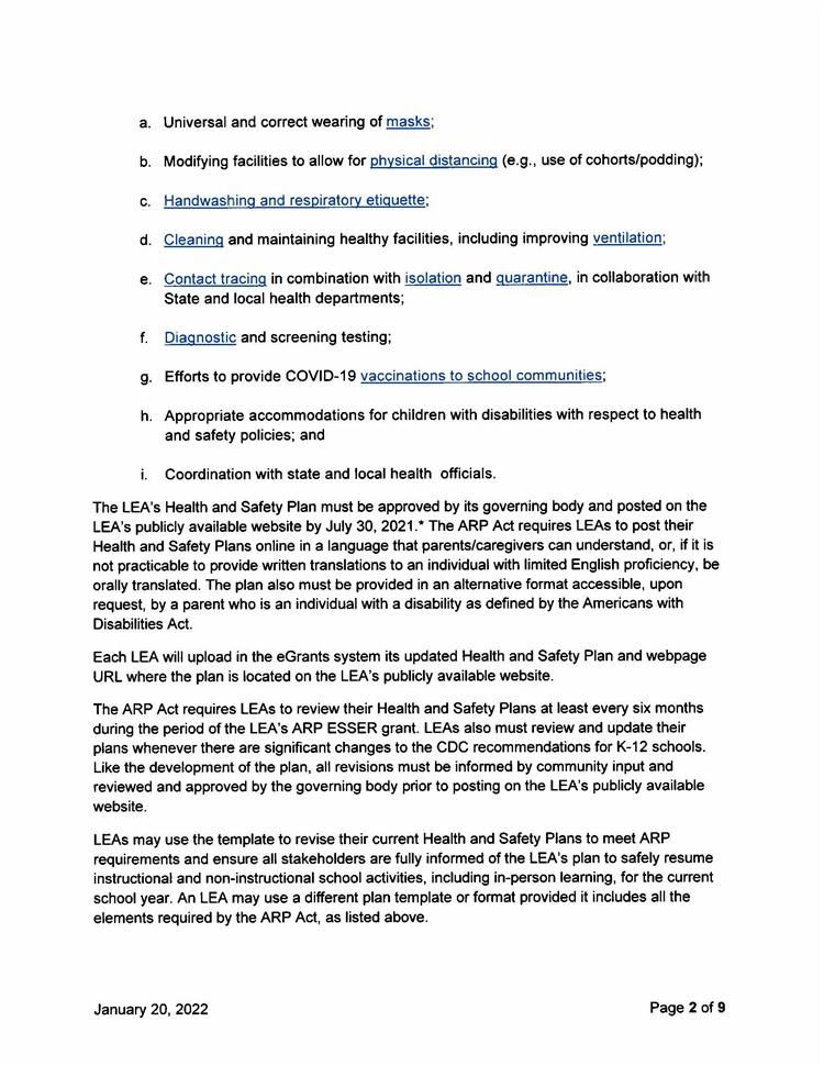 2021-2022 ARP ESSR Health and Safety Plan